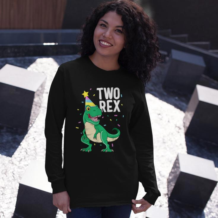Two Rex 2Nd Birthday Boy Trex Dinosaur Party Happy Second Long Sleeve T-Shirt Gifts for Her