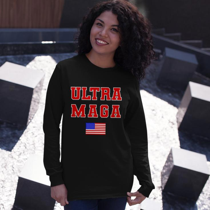 Ultra Maga Varsity Usa United States Flag Logo Tshirt Long Sleeve T-Shirt Gifts for Her