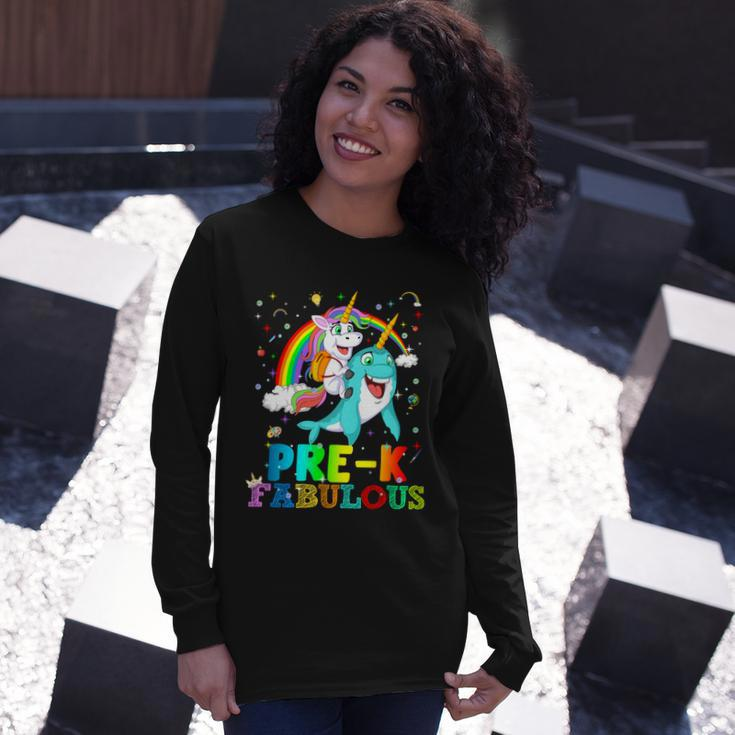 Unicorn Riding Narwhal Prek Fabulous Long Sleeve T-Shirt Gifts for Her