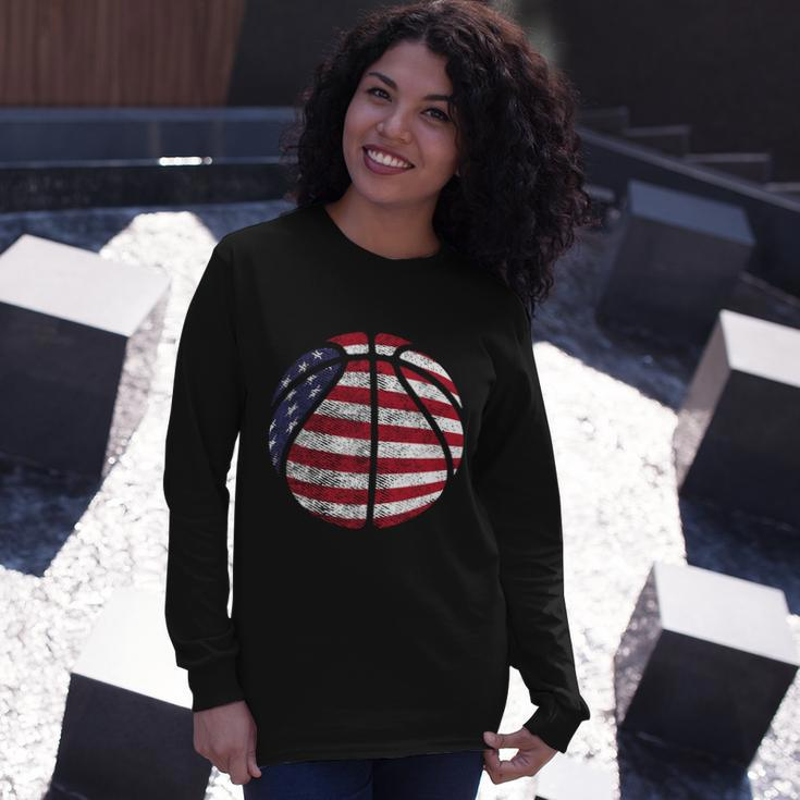 Us American Flag For Patriotic Basketball Long Sleeve T-Shirt Gifts for Her