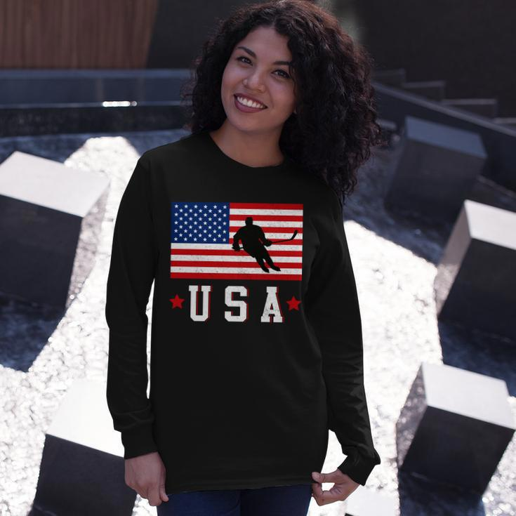 Usa Hockey Winter Sports Games Tshirt Long Sleeve T-Shirt Gifts for Her