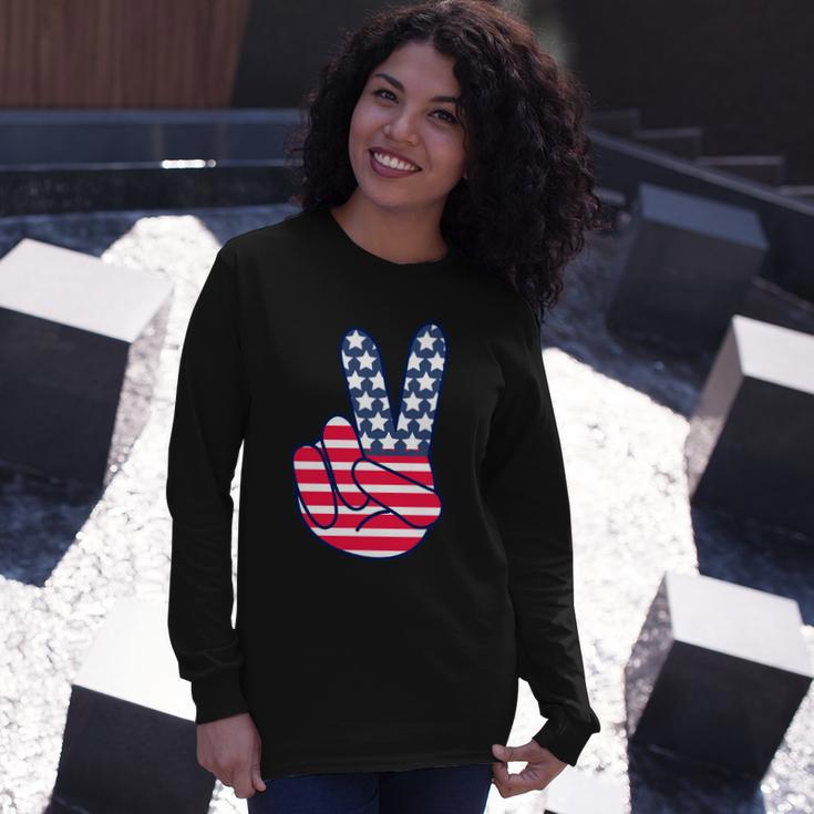 Usa Simple Peace Sign Long Sleeve T-Shirt Gifts for Her