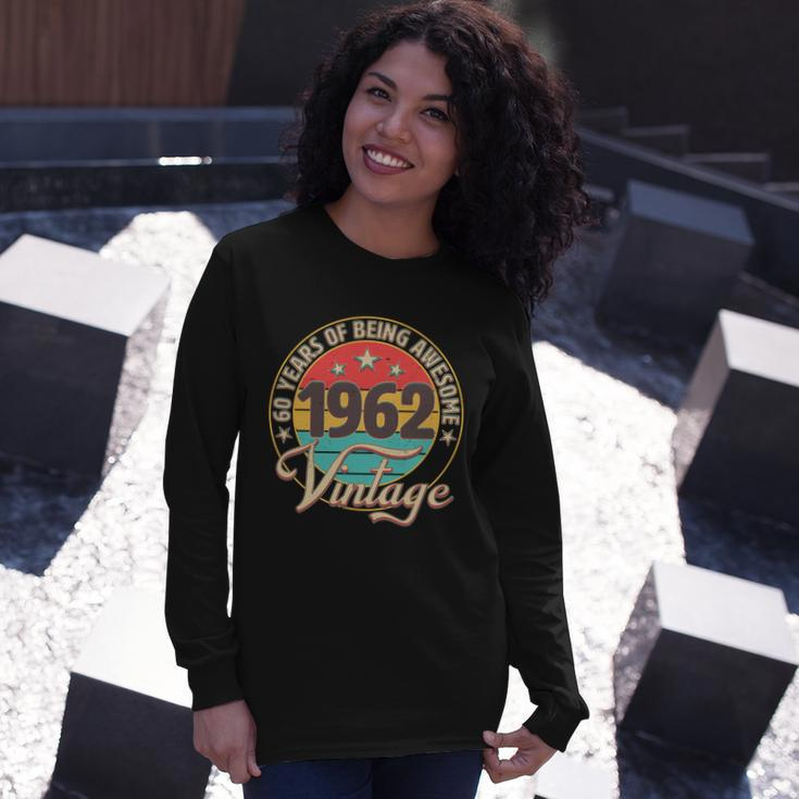 Vintage 1962 Birthday 60 Years Of Being Awesome Emblem Long Sleeve T-Shirt Gifts for Her