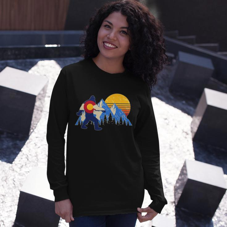 Vintage Bigfoot Colorado Flag Retro Sun Mountains Long Sleeve T-Shirt Gifts for Her