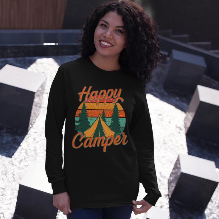 Vintage Happy Camper Emblem Long Sleeve T-Shirt Gifts for Her