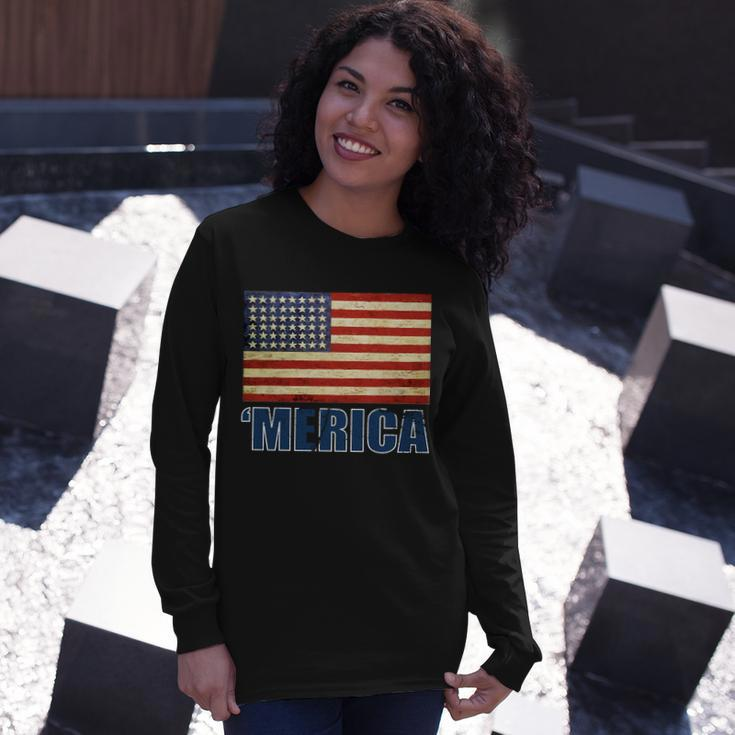 Vintage Merica Flag Tshirt Long Sleeve T-Shirt Gifts for Her
