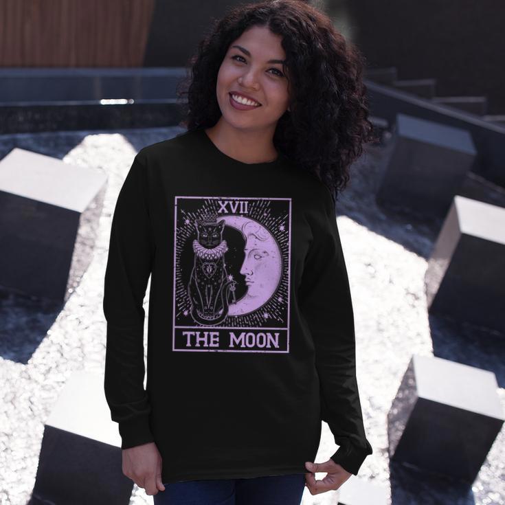 Vintage Tarot Card Xvii The Moon Black Cat Long Sleeve T-Shirt Gifts for Her