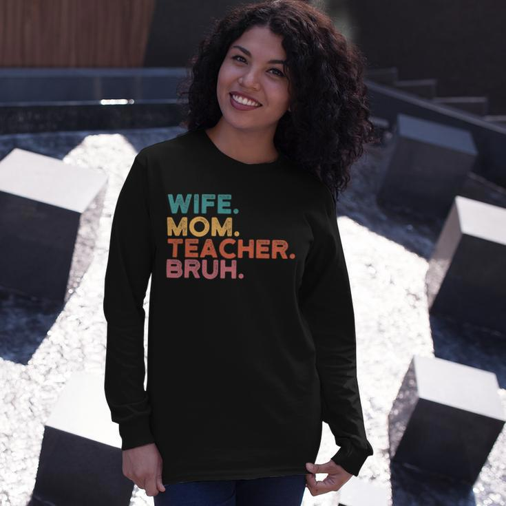 Wife Mom Teacher Bruh Retro Vintage Teacher Day Long Sleeve T-Shirt Gifts for Her