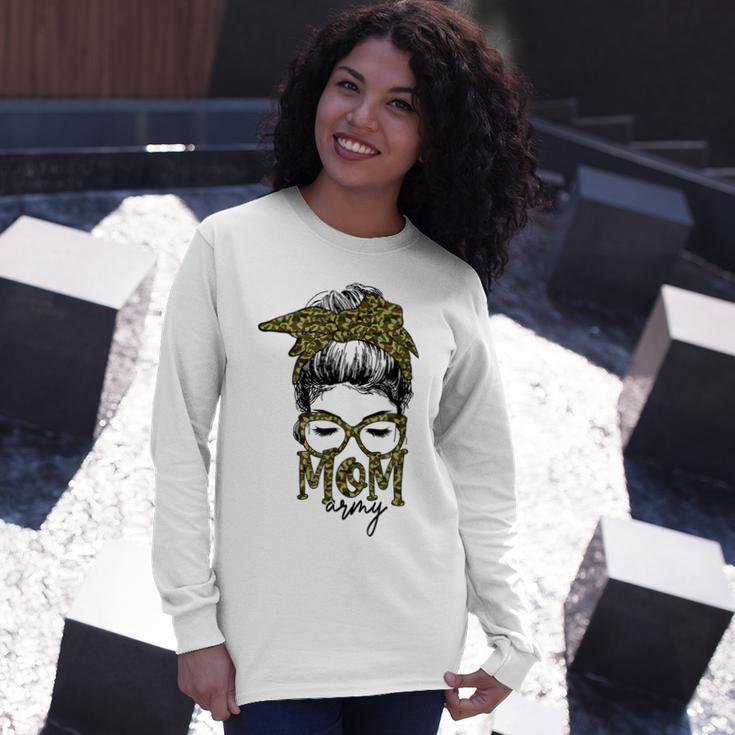 Army Mom Messy Bun Hair Glasses V2 Long Sleeve T-Shirt Gifts for Her