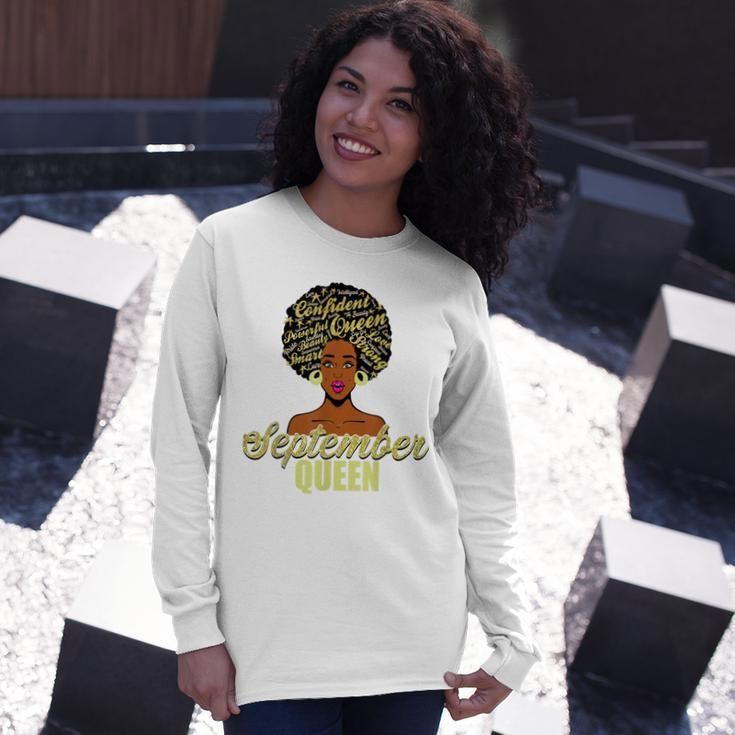 Black African American Melanin Afro Queen September Birthday Long Sleeve T-Shirt Gifts for Her