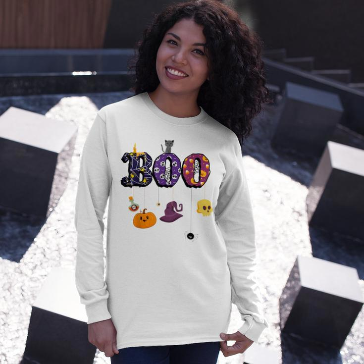 Boo Halloween Costume Spiders Ghosts Pumkin & Witch Hat V2 Long Sleeve T-Shirt Gifts for Her