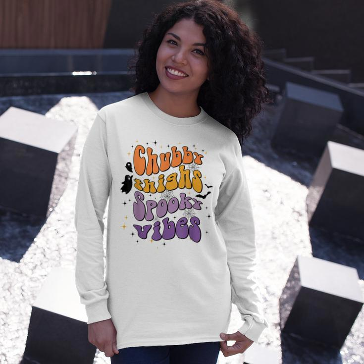 Chubby Thighs And Spooky Vibes Happy Halloween Long Sleeve T-Shirt Gifts for Her