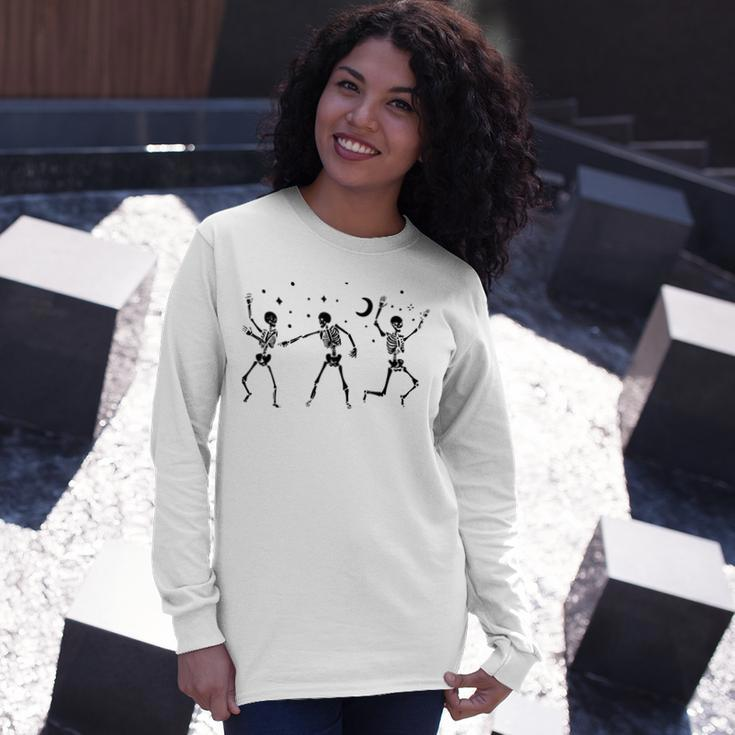Cute Dancing Skeleton Halloween Party Costume Spooky Season Long Sleeve T-Shirt Gifts for Her