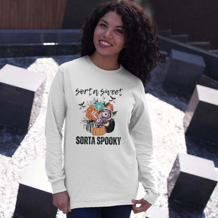 Halloween Sorta Sweet Sorta Spooky Pumpkin Florals Long Sleeve T-Shirt Gifts for Her