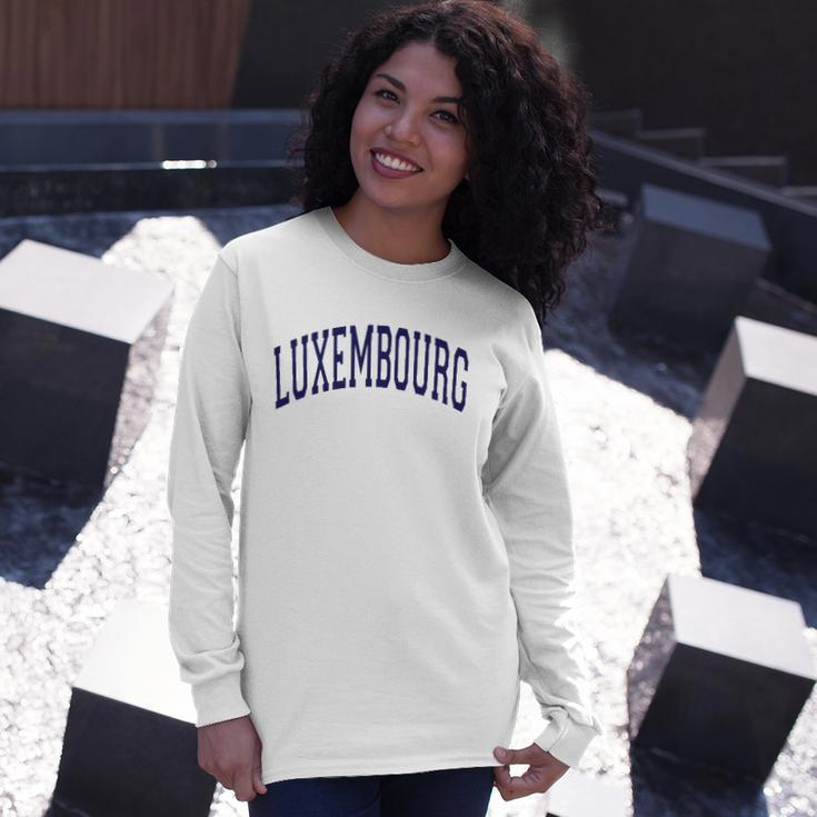 Luxembourg Varsity Style Navy Blue Text Long Sleeve T-Shirt T-Shirt Gifts for Her