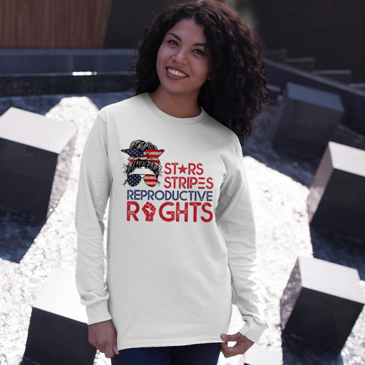 Messy Bun American Flag Pro Choice Star Stripes Equal Right V2 Long Sleeve T-Shirt Gifts for Her