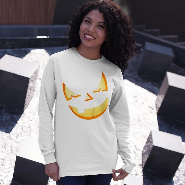 Trick Or Treat Scary Lit Pumpkin Face Halloween Long Sleeve T-Shirt Gifts for Her