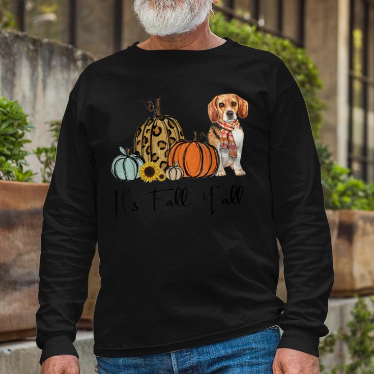 Its Fall Yall Yellow Beagle Dog Leopard Pumpkin Falling  Unisex Long Sleeve