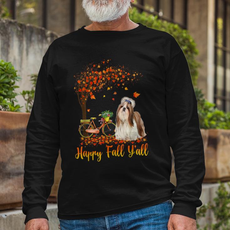 Happy Fall Yall Funny Shih Tzu Dog Autumn Bicycle  Unisex Long Sleeve
