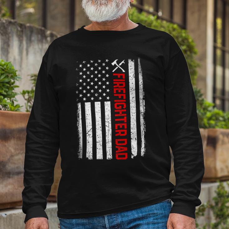 Firefighter Retro American Flag Firefighter Dad 4Th Of July Fathers Day Unisex Long Sleeve