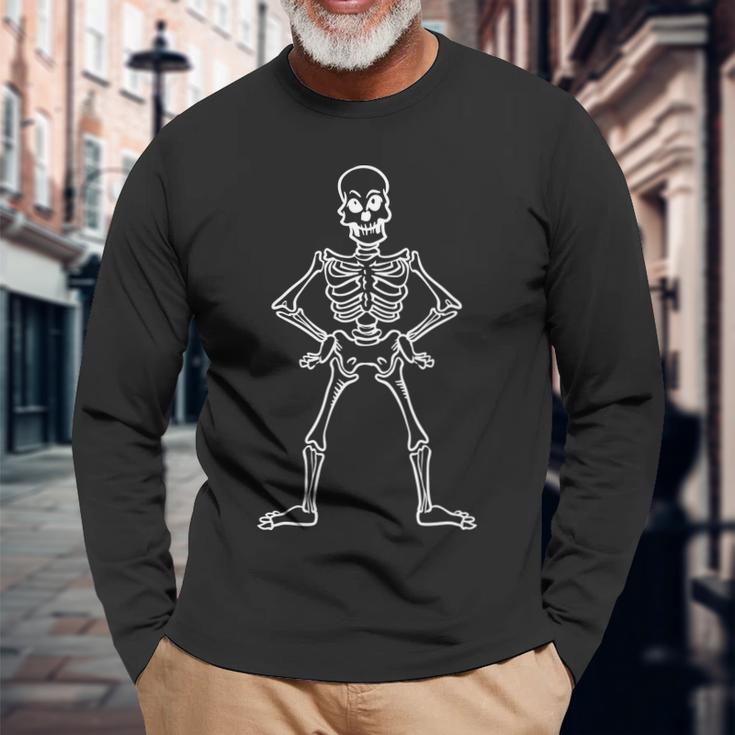 Halloween Funny Skeleton White Design Men Women Long Sleeve T-shirt Graphic Print Unisex