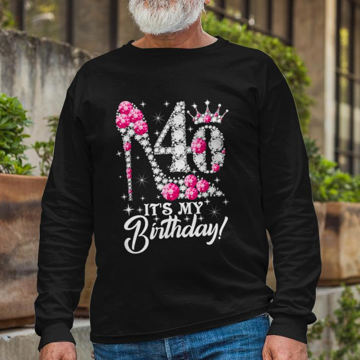 40 Years Old Its My 40Th Cool Birthday Pink Diamond Shoes Long Sleeve T-Shirt Gifts for Old Men