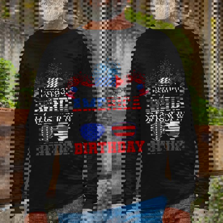 4Th Of July Birthday Bday Born On 4Th Of July Long Sleeve T-Shirt Gifts for Old Men