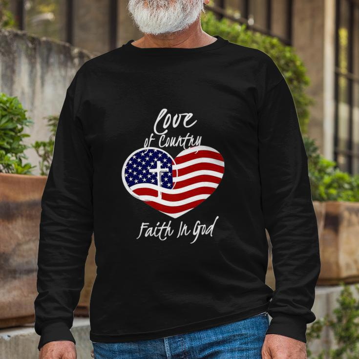 4Th Of July Christian Faith In God Heart Cross Long Sleeve T-Shirt Gifts for Old Men