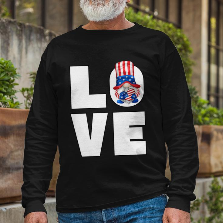 4Th Of July Gnome For Women Patriotic American Flag Heart Long Sleeve T-Shirt Gifts for Old Men