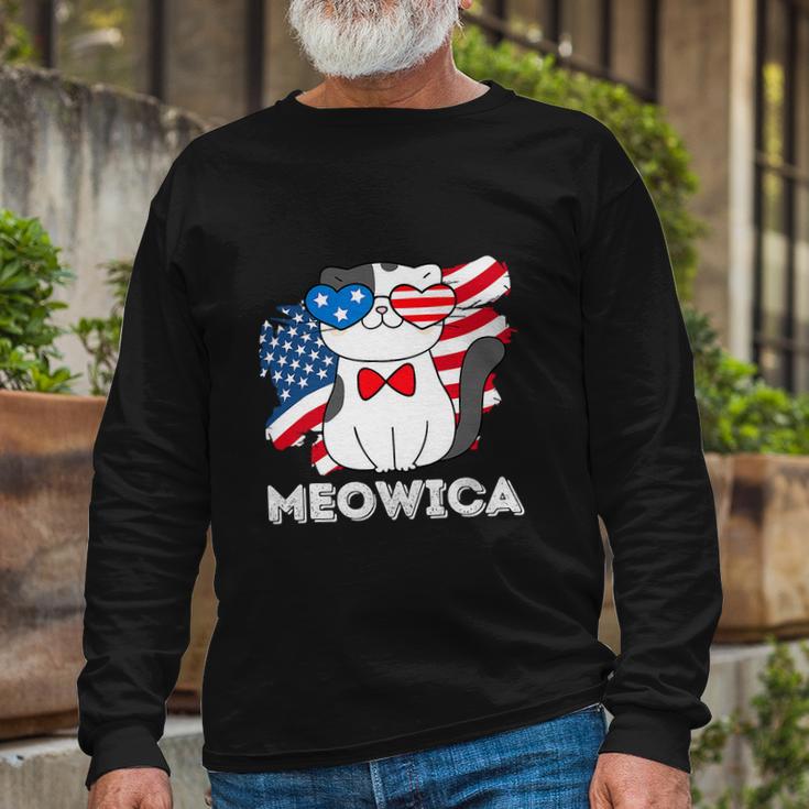 4Th Of July Great American Flag Cute Cat Long Sleeve T-Shirt Gifts for Old Men