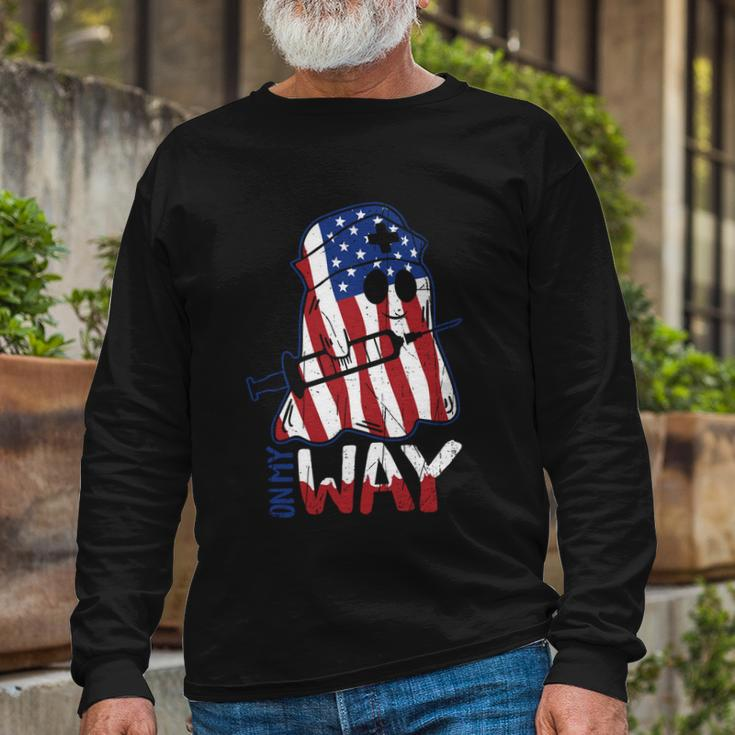 4Th Of July Independence Day Nurse On My Way Ghost Long Sleeve T-Shirt Gifts for Old Men