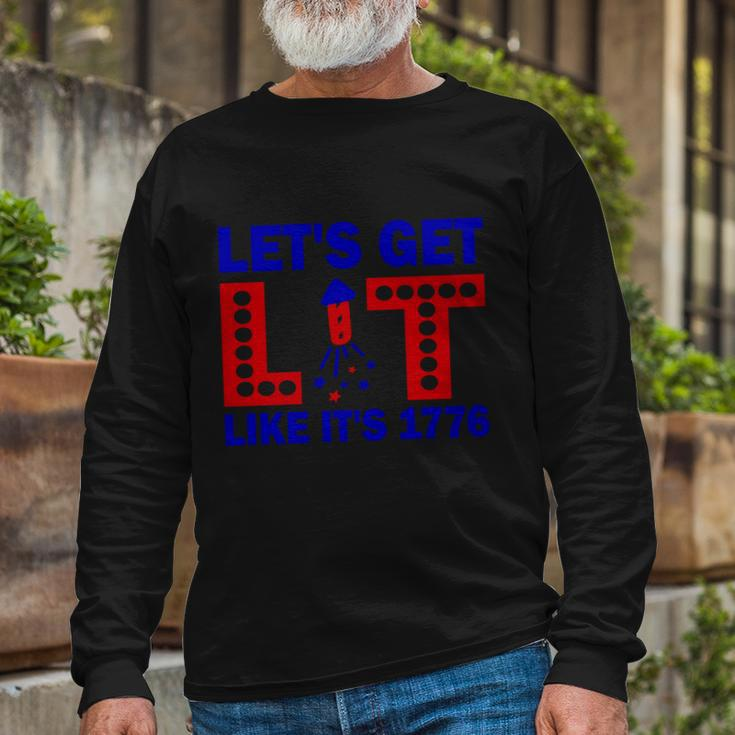 4Th Of July Lets Get Lit Fire Work Proud American Long Sleeve T-Shirt Gifts for Old Men