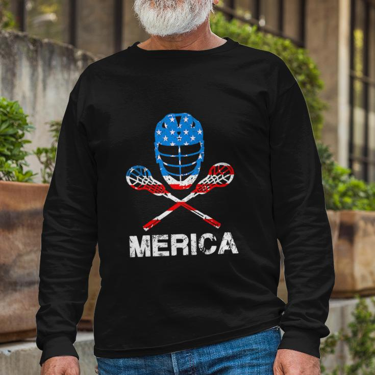 4Th Of July Merica Lacrosse American Flag Long Sleeve T-Shirt Gifts for Old Men