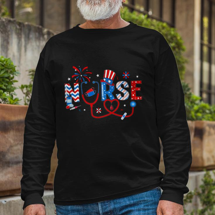 4Th Of July Nursing For Women Stethoscope Nurse Graduation Meaningful Long Sleeve T-Shirt Gifts for Old Men
