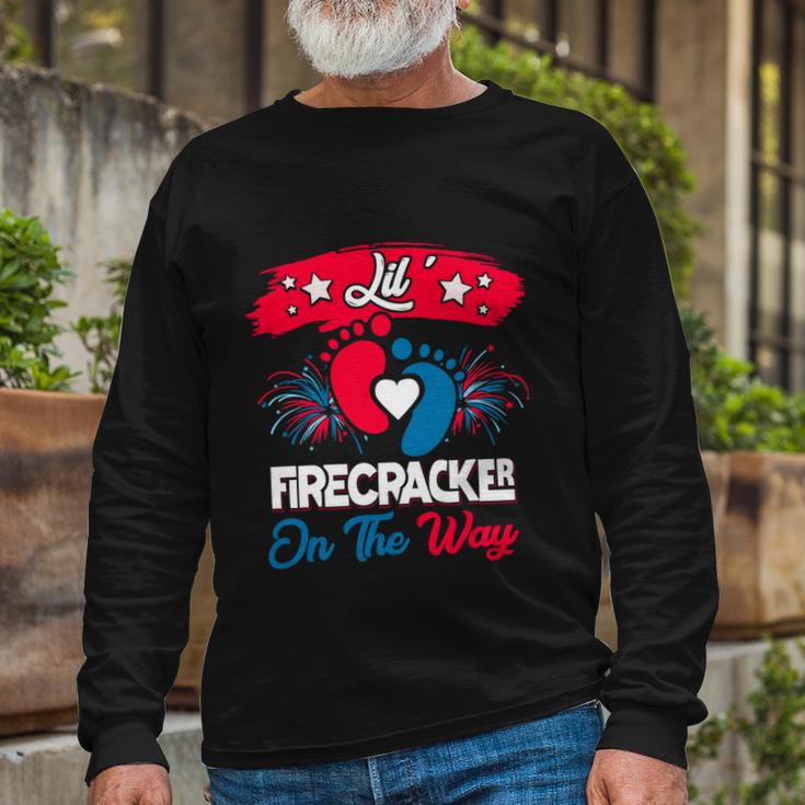 4Th Of July Pregnancy Meaningful Lil Firecracker On The Way Great Long Sleeve T-Shirt Gifts for Old Men