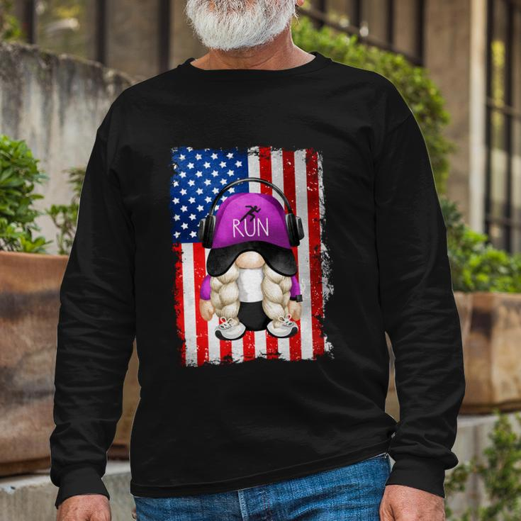 4Th Of July Running Gnome For Women Patriotic American Flag Long Sleeve T-Shirt Gifts for Old Men
