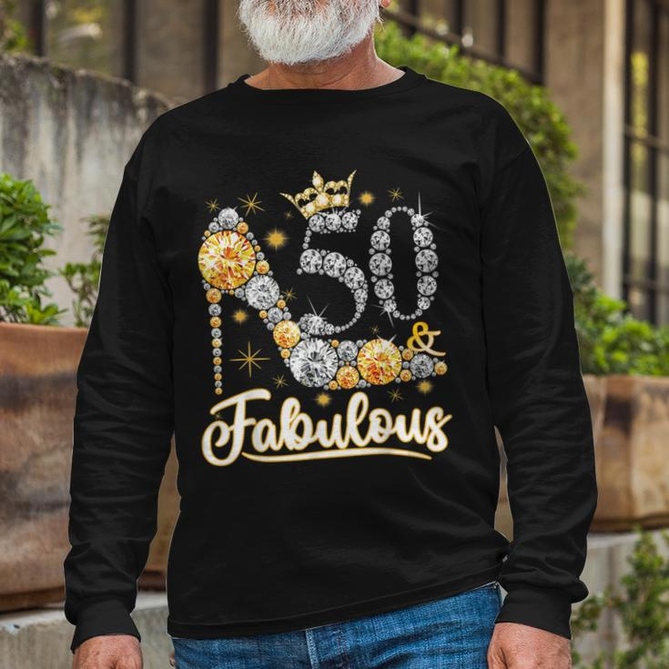 50 & Fabulous 50 Years Old 50Th Birthday Diamond Crown Shoes V2 Long Sleeve T-Shirt Gifts for Old Men
