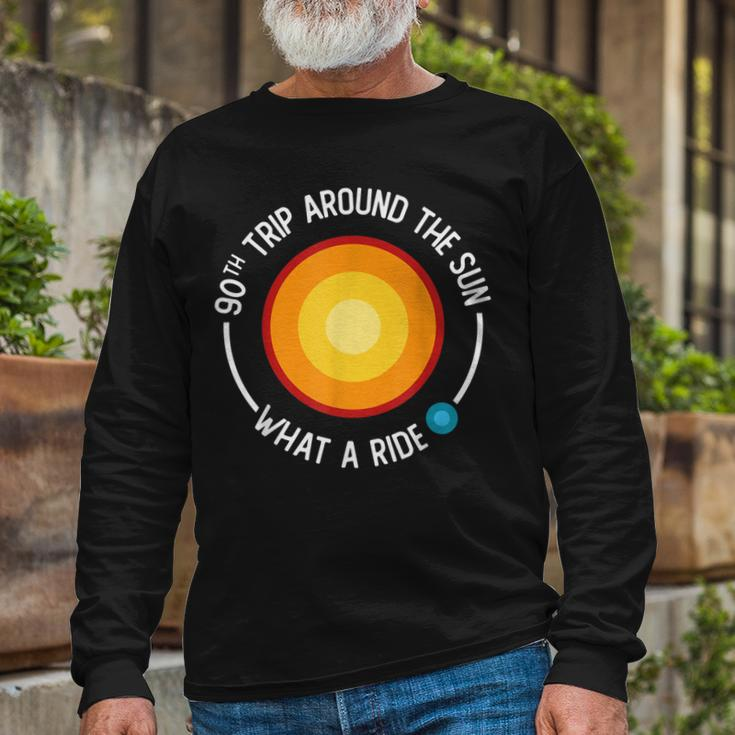 90Th Birthday Retro 90Th Trip Around The Sun What A Ride Long Sleeve T-Shirt Gifts for Old Men