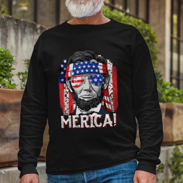 Abraham Lincoln 4Th Of July Merica Men Women American Flag Long Sleeve T-Shirt Gifts for Old Men