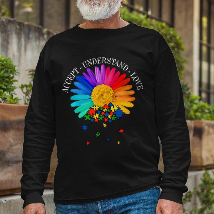 Accept Understand Love Autism Sunflower Tshirt Long Sleeve T-Shirt Gifts for Old Men