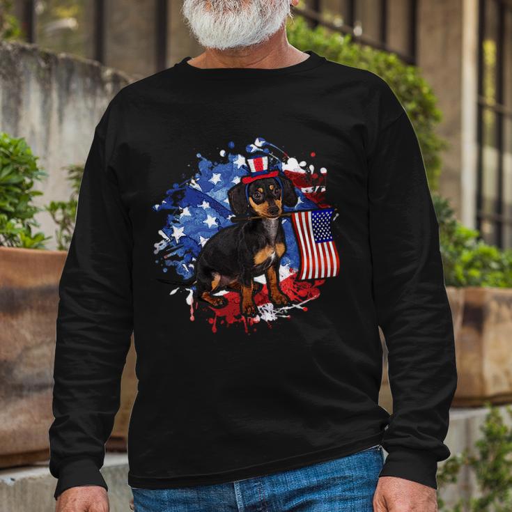 American Flag Dachshund Dog Cool Long Sleeve T-Shirt Gifts for Old Men