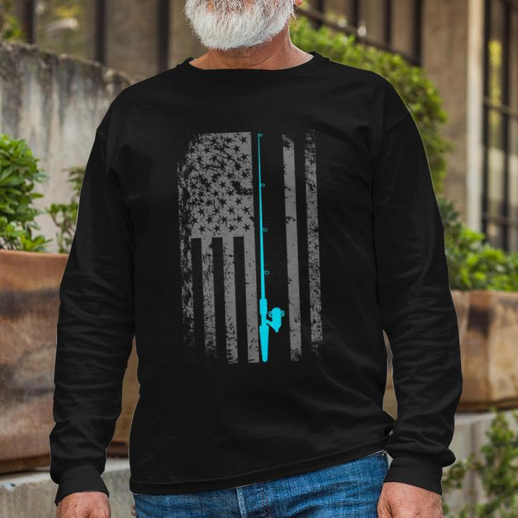 American Flag Fishing Pole Tshirt Long Sleeve T-Shirt Gifts for Old Men