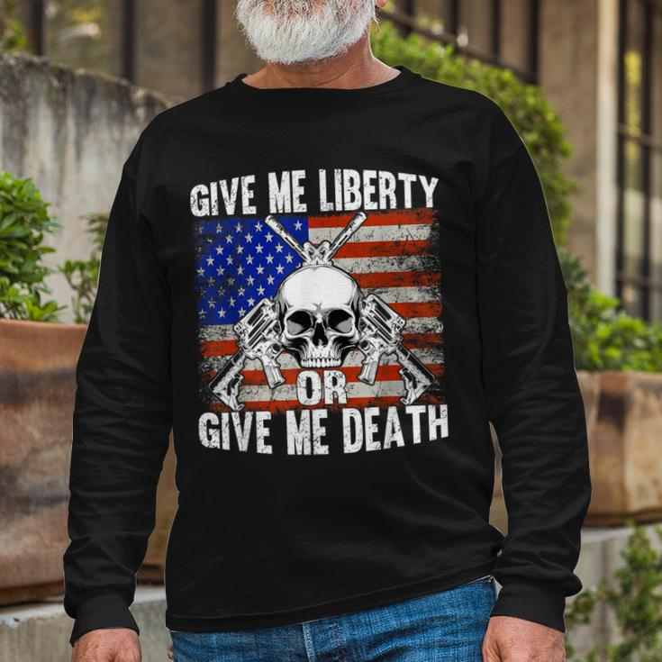 Ar-15 Give Me Liberty Or Give Me Death Skull Ar15 Rifle Long Sleeve T-Shirt Gifts for Old Men