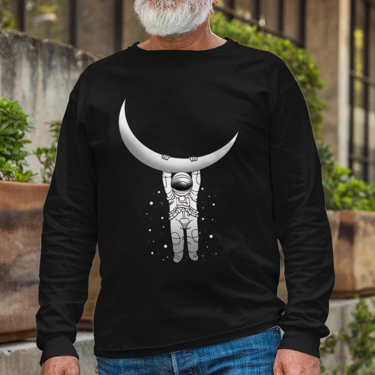 Astronaut Hanging From The Moon Tshirt Long Sleeve T-Shirt Gifts for Old Men