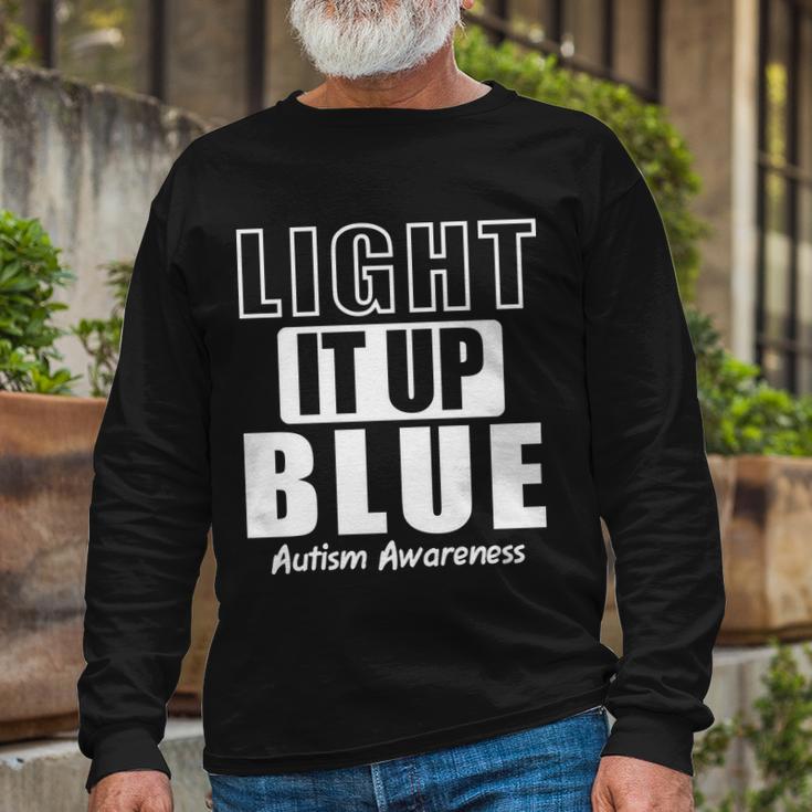 Autism Awareness Light It Up Blue Text Logo Long Sleeve T-Shirt Gifts for Old Men