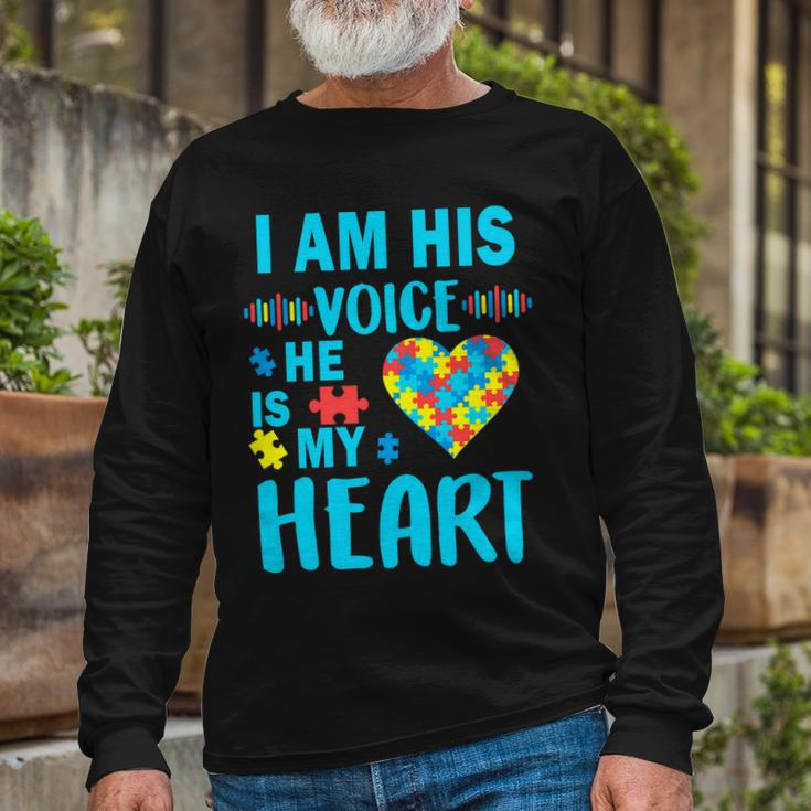 Autism I Am His Voice He Is My Heart Tshirt Long Sleeve T-Shirt Gifts for Old Men