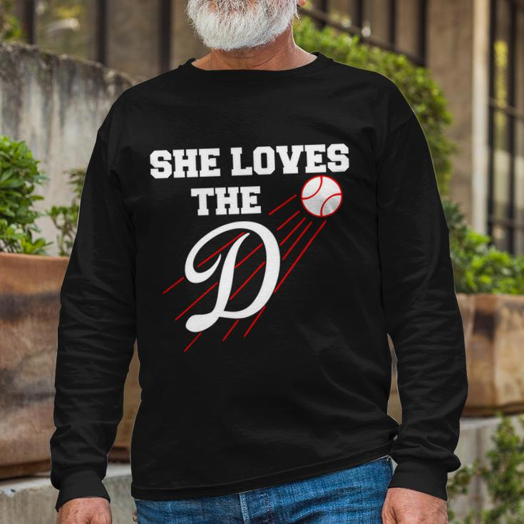 Baseball She Loves The D Los Angeles Tshirt Long Sleeve T-Shirt Gifts for Old Men