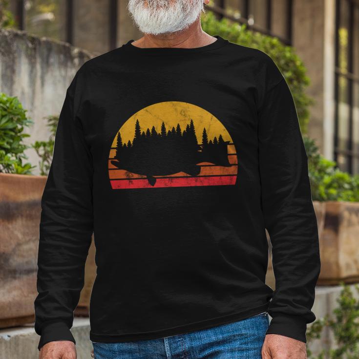 Bass Fishing Forest Sunset Long Sleeve T-Shirt Gifts for Old Men