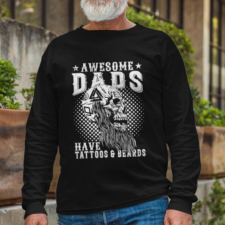 Bearded Man Awesome Dads Have Tattoos And Beards Long Sleeve T-Shirt Gifts for Old Men