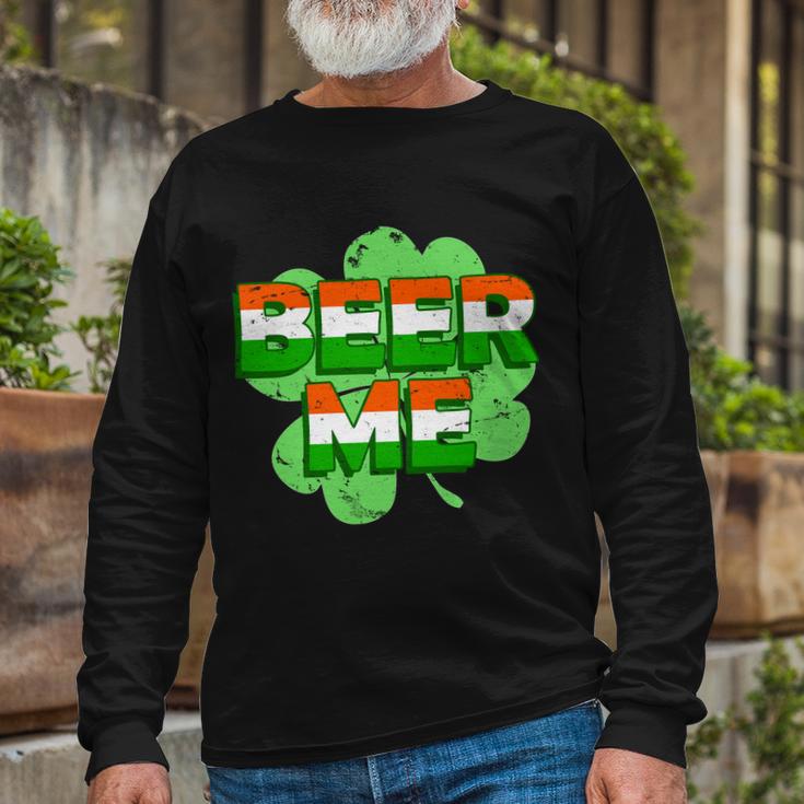 Beer Me St Patricks Day Irish Flag Clover Long Sleeve T-Shirt Gifts for Old Men